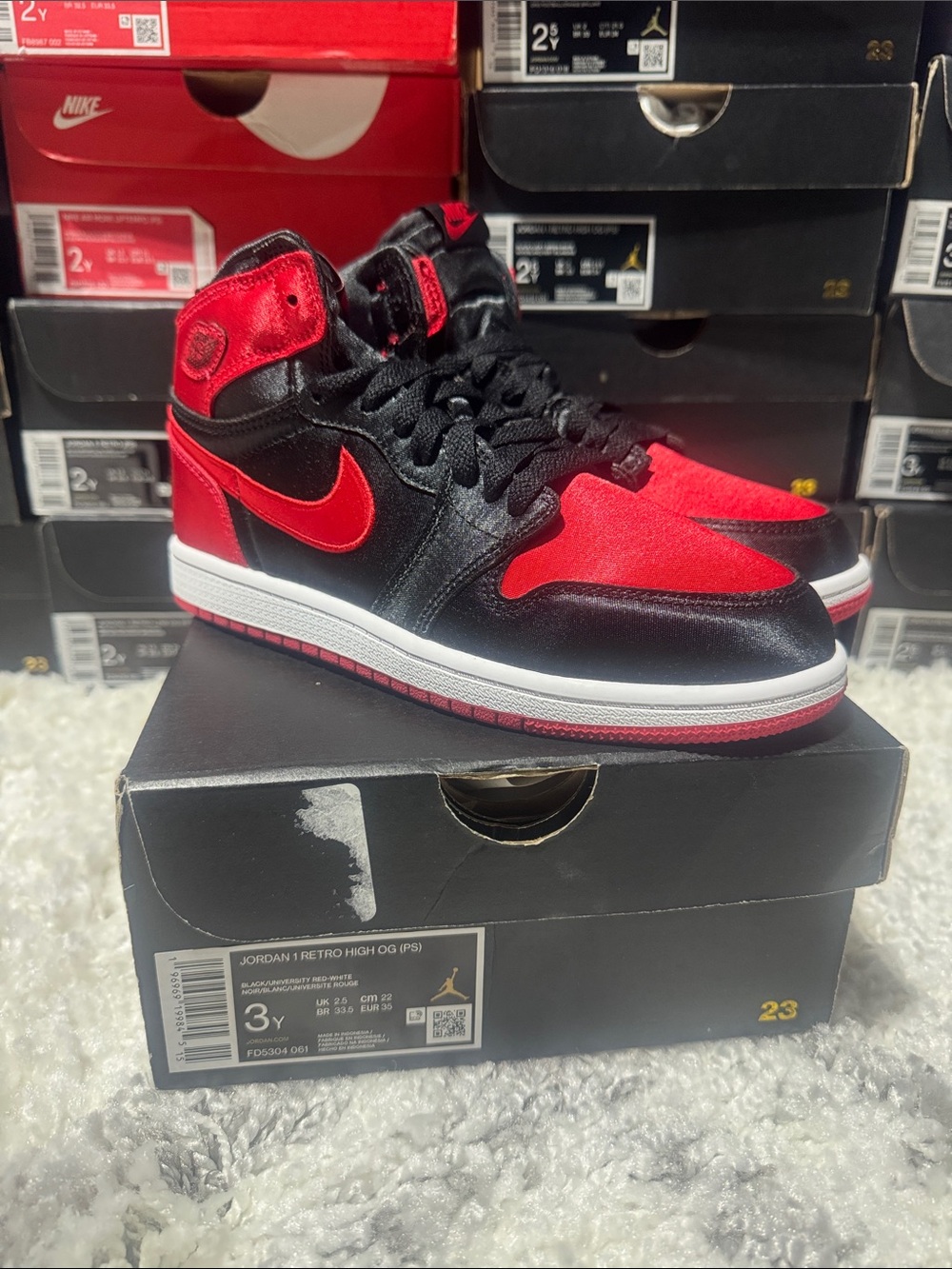 Nike Kids Air Jordan 1 satin breds high og nib